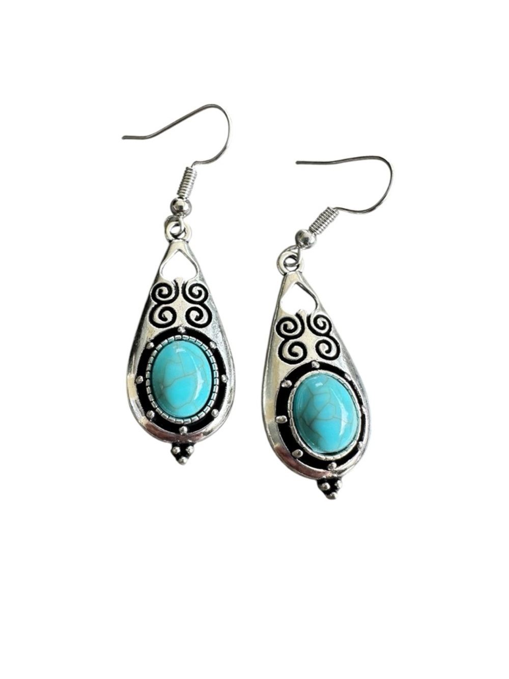 Native American Inspired Silver and Turquoise Drop Earrings